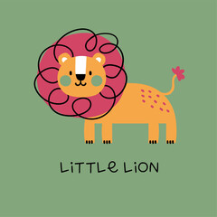 print design with cute lion head  drawing as vector