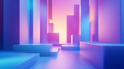 Abstract Neon Cityscape: A Futuristic 3D Render of Vibrant Geometric Shapes
