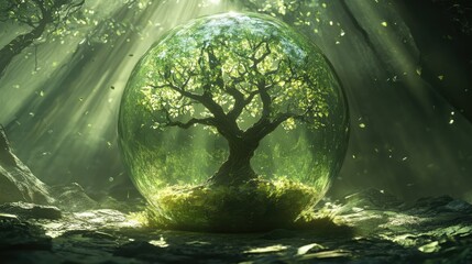 Obraz premium a close up of a glass ball with a tree inside, tree of life inside the ball