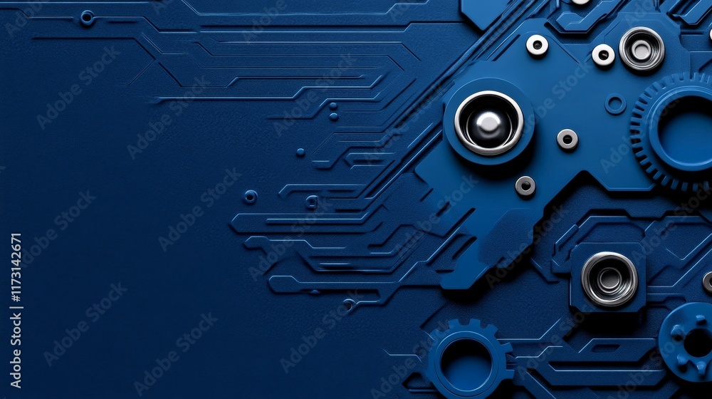 Poster blueprints of innovation: a mesmerizing abstract design featuring intricate metallic gears and circu