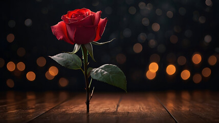 A vibrant red rose in full bloom, symbolizing love and passion with its velvety petals