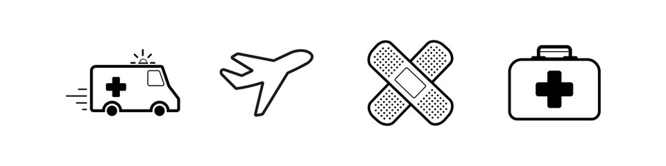 Set of medical icons isolated on white background. Set of icons first aid. Emergency help