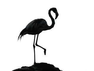 Obraz premium Silhouette of a flamingo standing on one leg on a white background