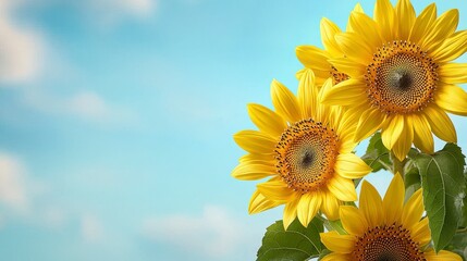 Obraz premium Bright Sunflowers Against a Blue Sky in Vibrant Nature Setting