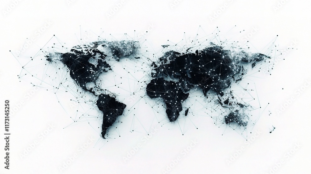 Poster abstract technology map of global communication and data networks