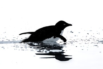 Obraz premium Silhouette of a penguin sliding on ice on a white background