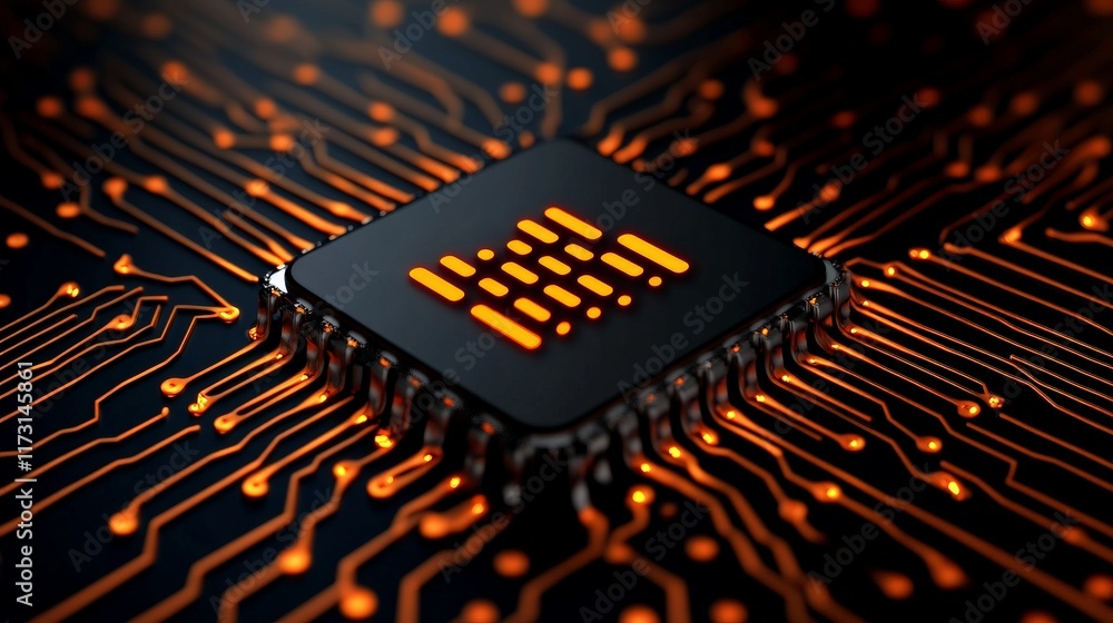 Poster high-tech microchip on circuit board