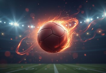 Naklejka premium Soccer ball with spark effects under stadium lights