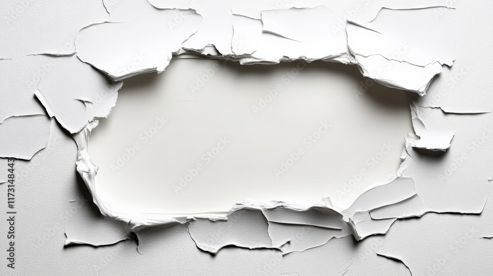 Poster ripped paper frame: a rectangular hole torn in white textured paper, creating a unique frame for you