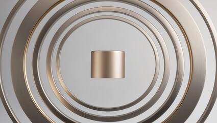 Obraz premium Minimalist Metallic Product Showcase: Gold Cylinder Centered in Concentric Circles, Perfect for Luxury Cosmetics Photography