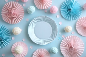Pastel Paper Fans Confetti Plate Baby Shower Decor
