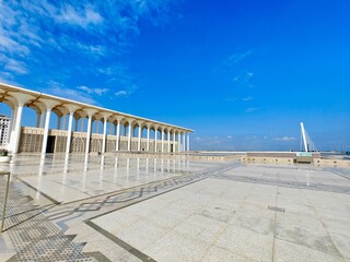 the courtyard of the great mosque of Algiers , the arab-Muslim style decoration and the giant...