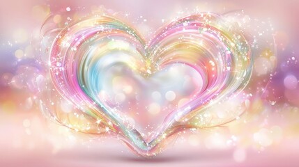 Pastel rainbow heart, sparkling glitter, bokeh background