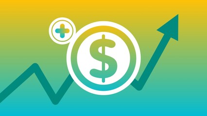 Financial rise increase concept idea banner design illustration with positive sign, arrow and dollar sign all on a gradient background