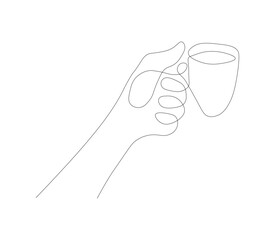 Cup in Hand Tea or Coffee in Continuous Line Art Illustration. Tea or coffee drink in continuous line art drawing style. Black linear design isolated on white background. Vector illustration.