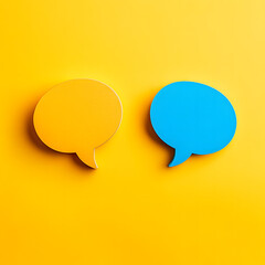Blue and Orange Speech Bubbles on Yellow Background