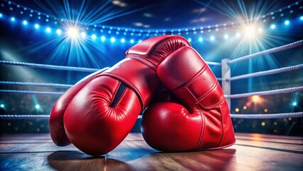 Close-up Red Boxing Gloves in Ring - Powerful Sport Photo