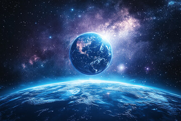 Dynamic space scene featuring advanced station and vibrant cosmos