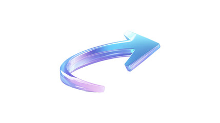 A blue arrow pointing down. The arrow is made of glass and is very shiny. It is on a trasparent background	