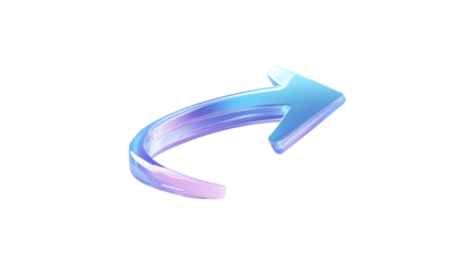 A blue arrow pointing down. The arrow is made of glass and is very shiny. It is on a trasparent background	