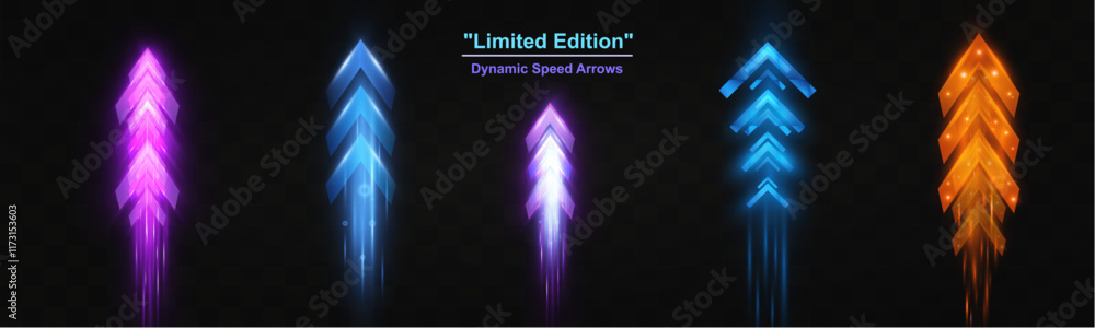 Aufkleber Light and speed dynamic glowing arrows on dark background, futuristic design with vibrant colors and motion effects, suitable for technology, progress, or direction concepts.

