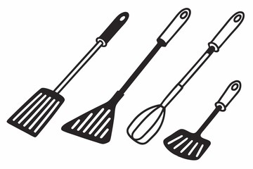 Set of Four Kitchen Utensils: Spatulas, Whisk, Cooking Tools