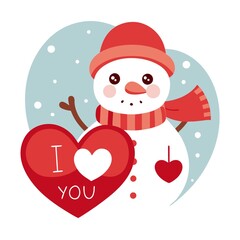 Cute Snowman Holding I Love You Heart, Winter Love