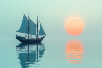 Fototapeta premium Majestic Sailboat at Sunrise on Calm Waters