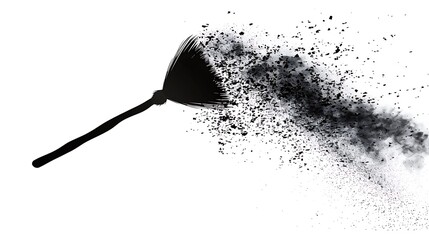 Silhouette of a broomstick sweeping dust on a white background