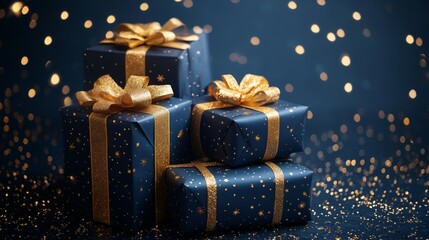 Elegant Blue and Gold Christmas Gift Boxes