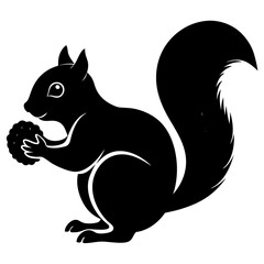 Black Silhouette Squirrel Holding Nut, Cute Animal Design