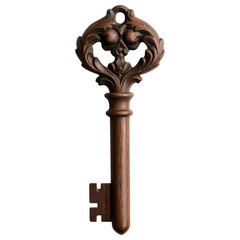 A skeleton bronze antique vintage key, brass simple key isolated on a transparent background