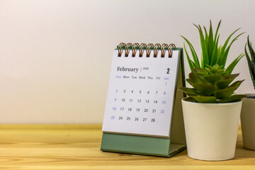 Desk calendar for February 2025. Desk calendar for planning, organizing and managing each day.
