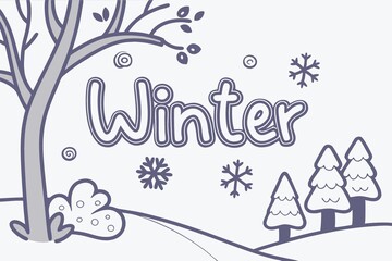 Cute Winter Scene Illustration with Trees and Snowflakes