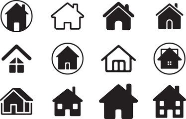  home icon set black flied , Silhouette vector, icon set