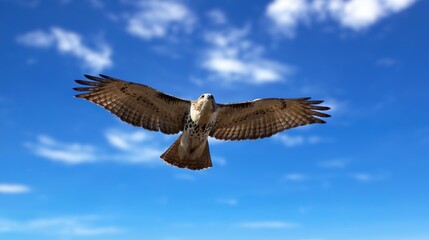 Red-tailed Hawk in flight, Red-Tailed Hawk Searching the Sky As It Flies, A close-up shot of an osprey in flight against a clear blue sky.