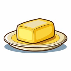 Stick of Butter on Small Plate, Cartoon Style Illustration