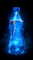 Glowing Blue Water Bottle With Energetic Flow