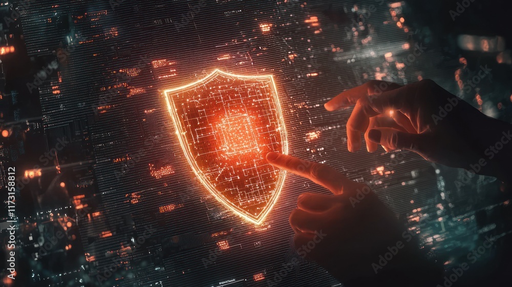 Poster cybersecurity shield: digital protection and data security