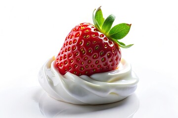 Delicious, creamy strawberry dessert; a macro studio shot on a pure white background.  High-resolution image ideal for recipes.
