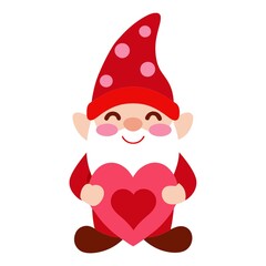 Cute Gnome Holding Heart Valentine's Day Illustration