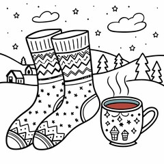 Cozy Winter Scene: Warm Socks and Hot Cocoa by Fireplace