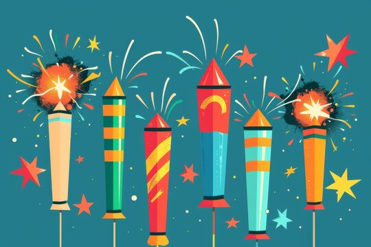 Colorful fireworks rockets on display