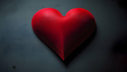 Fototapeta premium A shiny, red heart shaped object resting on a black background, representing affection and simplicity through its clean and minimalist presentation