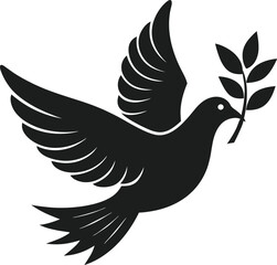 Dove with Olive Branch Silhouette - Easter Vector Illustration