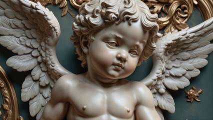 Cherubic sculpture capturing intricate details of a winged figure from classical art