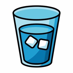 Refreshing Glass of Iced Water, Cartoon Style Illustration