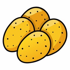 Cartoon illustration of four golden potatoes, vector graphic