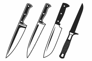 Collection of Four Kitchen Knives: Chef, Bread, Utility, and Paring Knives