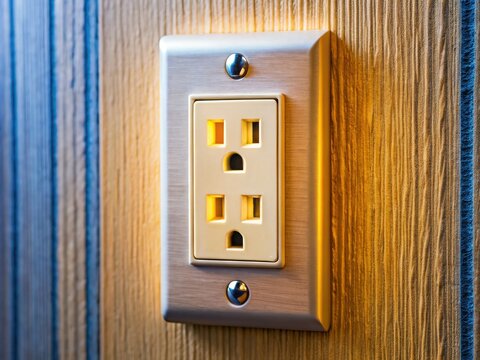 GFI Outlet, Residential Electrical Socket, Ground Fault Interrupter, Wall Plate, Electric Receptacle, High Depth of Field Photography